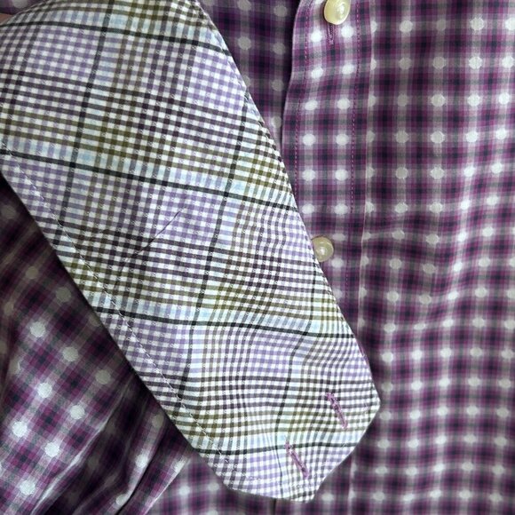 Thomas Dean Men's Purple Op Art Button Front Shirt Flip Cuff Size Medium - Picture 3 of 8